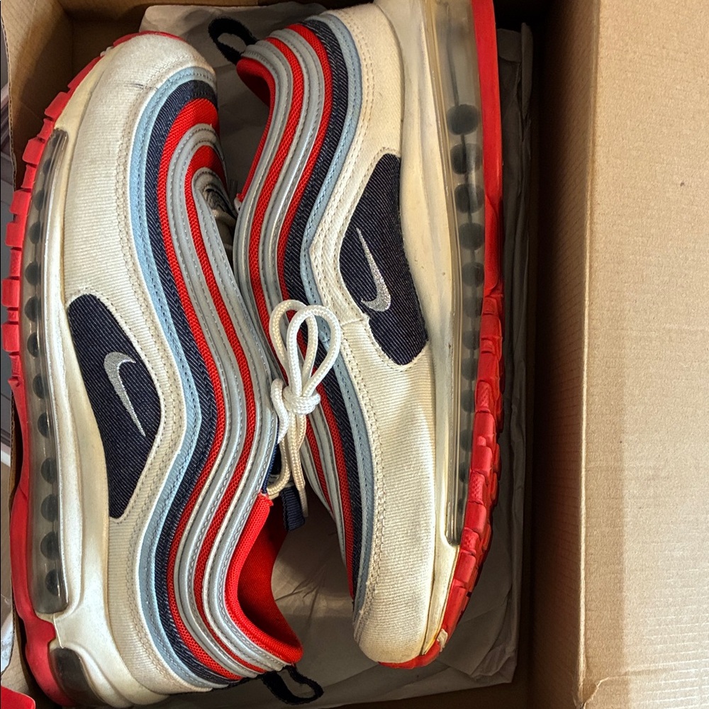 Mens Air Max 97 Red White Blue Sneakers chile red metallic silver